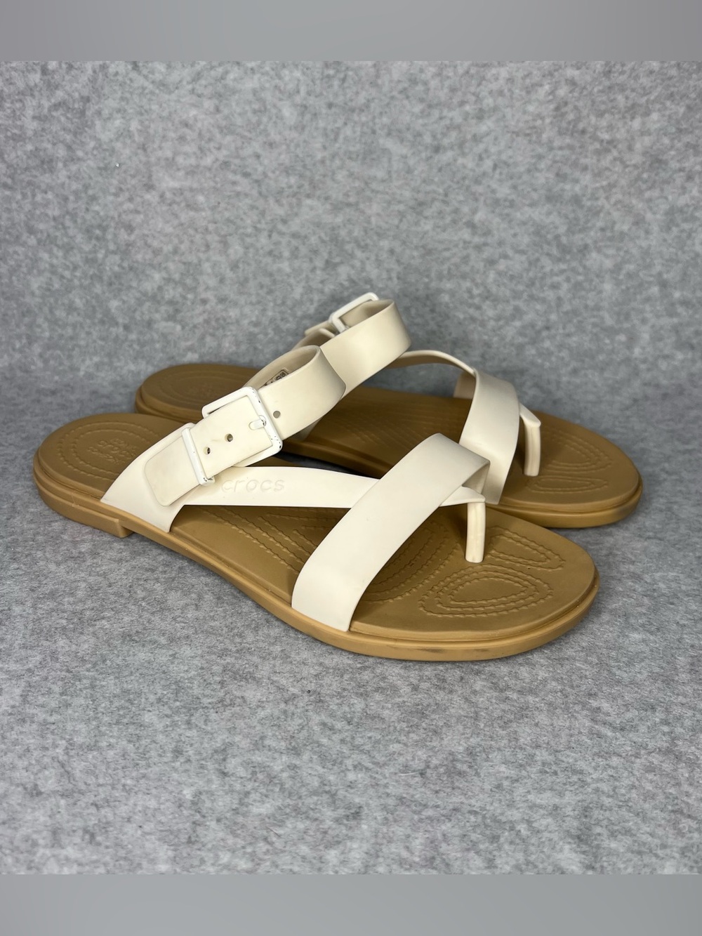 Crocs Women’s Tulum Post Sandal Size 8 White & Tan Retired Rare
